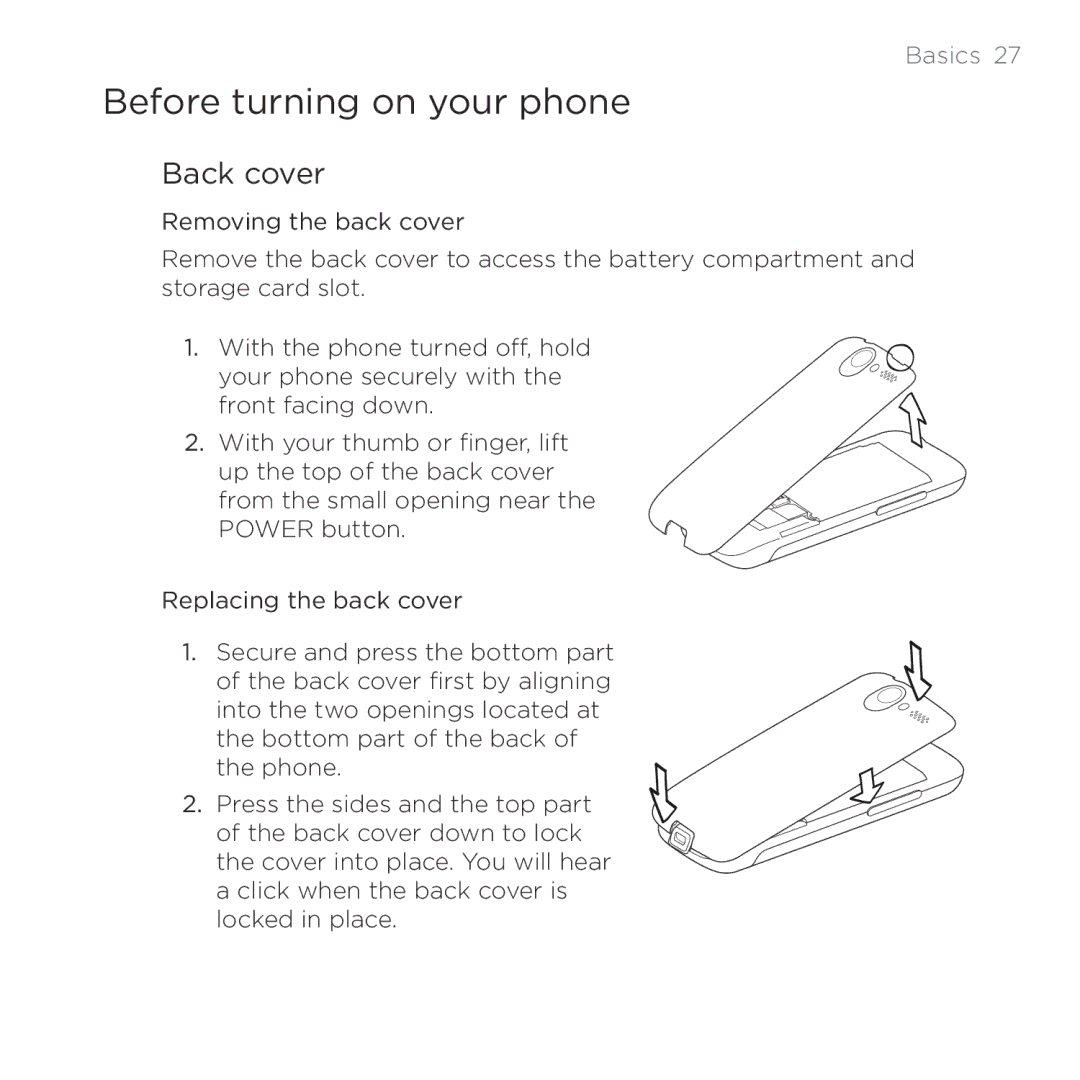 HTC HTC Desire manual Before turning on your phone, Back cover 