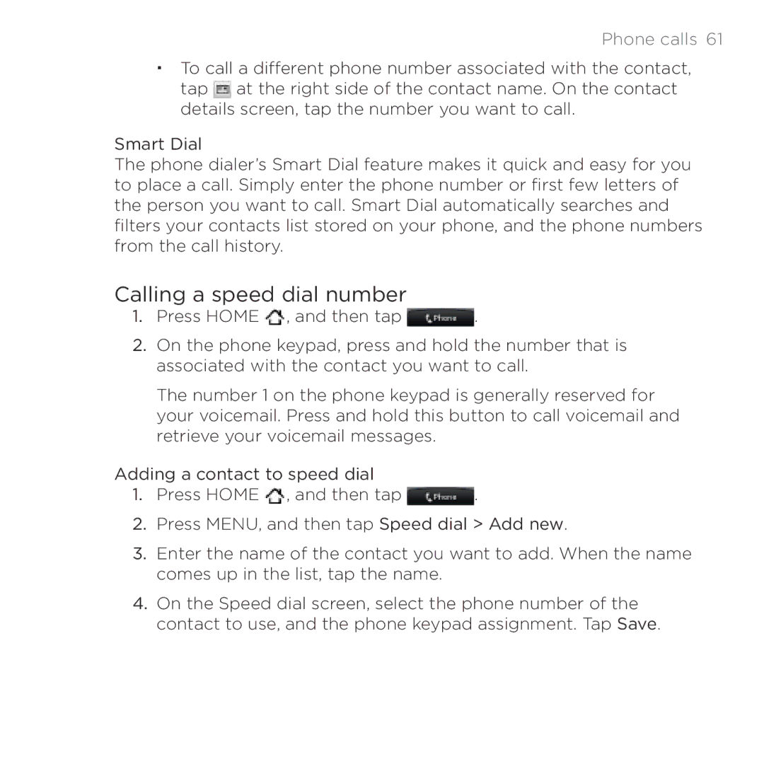 HTC HTC Desire manual Calling a speed dial number, Phone calls  