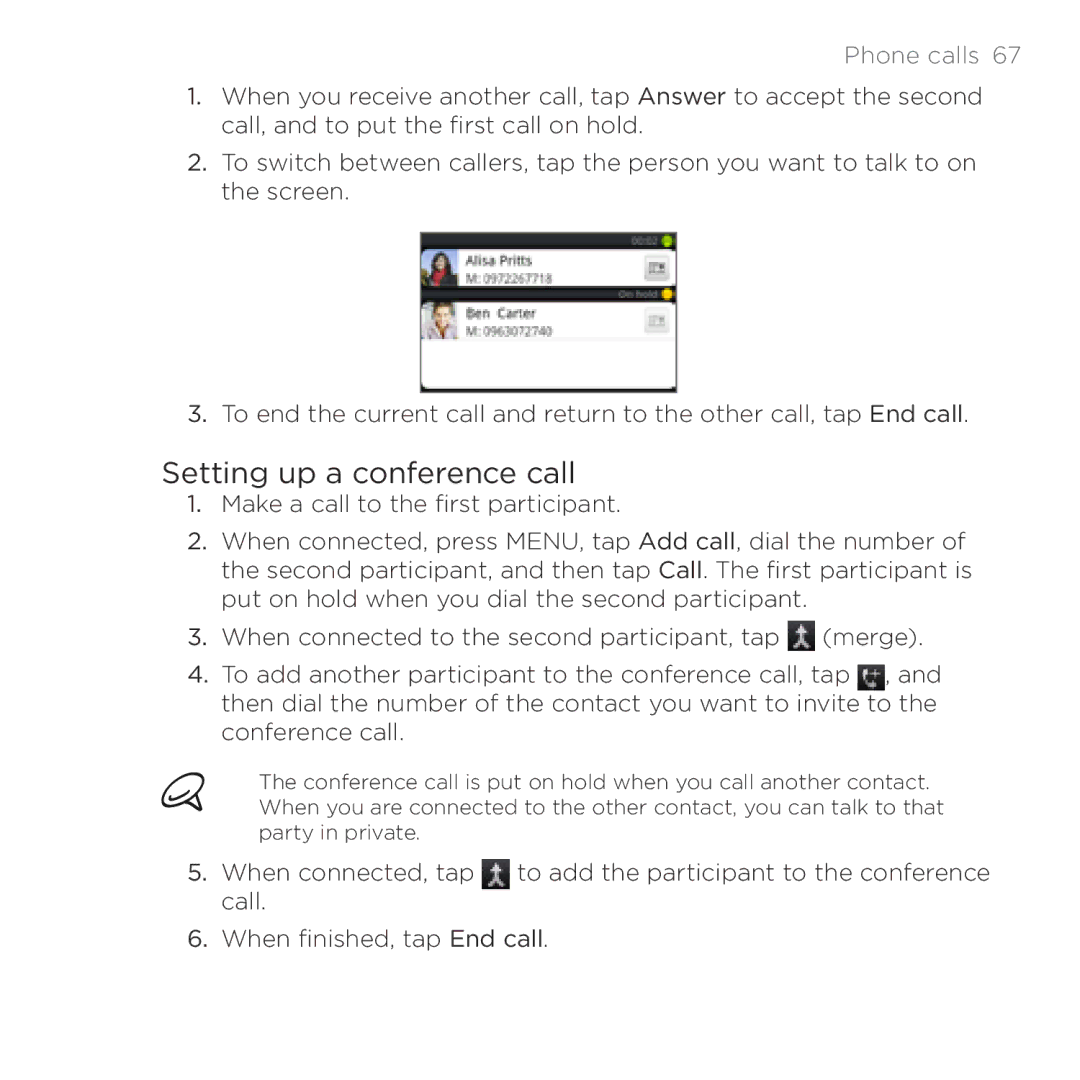 HTC HTC Desire manual Setting up a conference call 