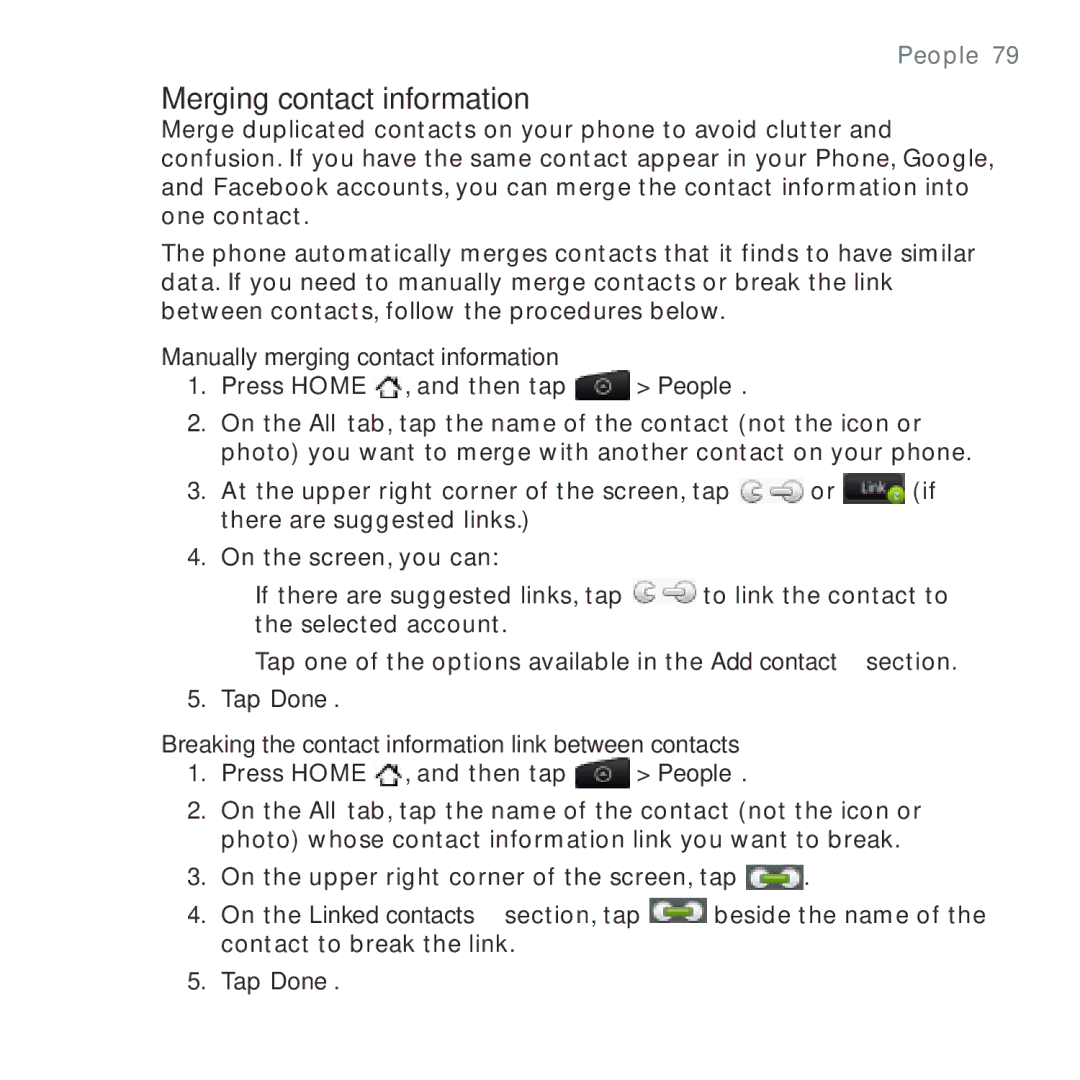 HTC HTC Desire manual Merging contact information 