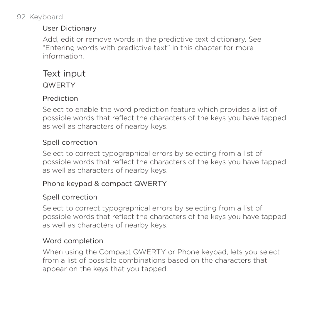 HTC HTC Desire manual Text input, Qwerty 