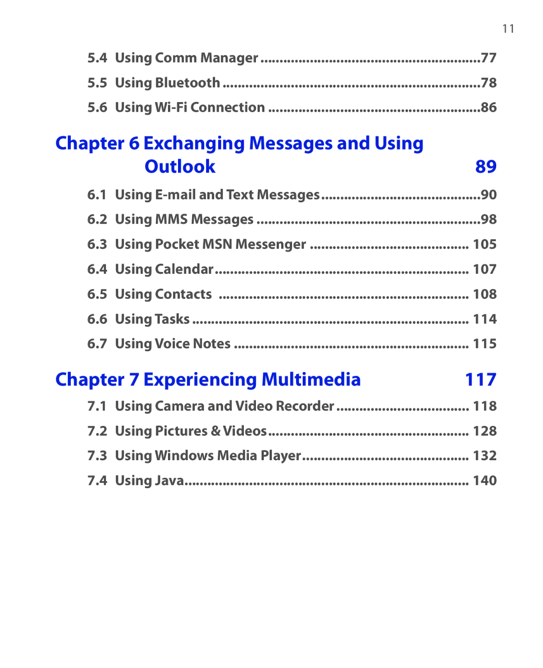 HTC HTC S621 user manual Exchanging Messages and Using Outlook, Experiencing Multimedia 