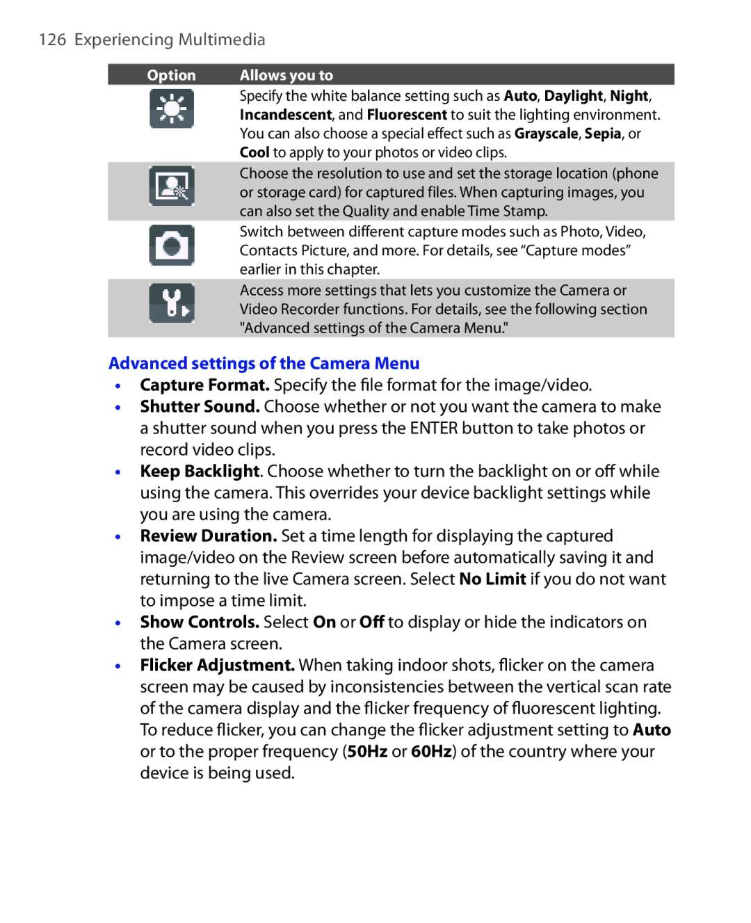 HTC HTC S621 user manual Advanced settings of the Camera Menu, Cool to apply to your photos or video clips 