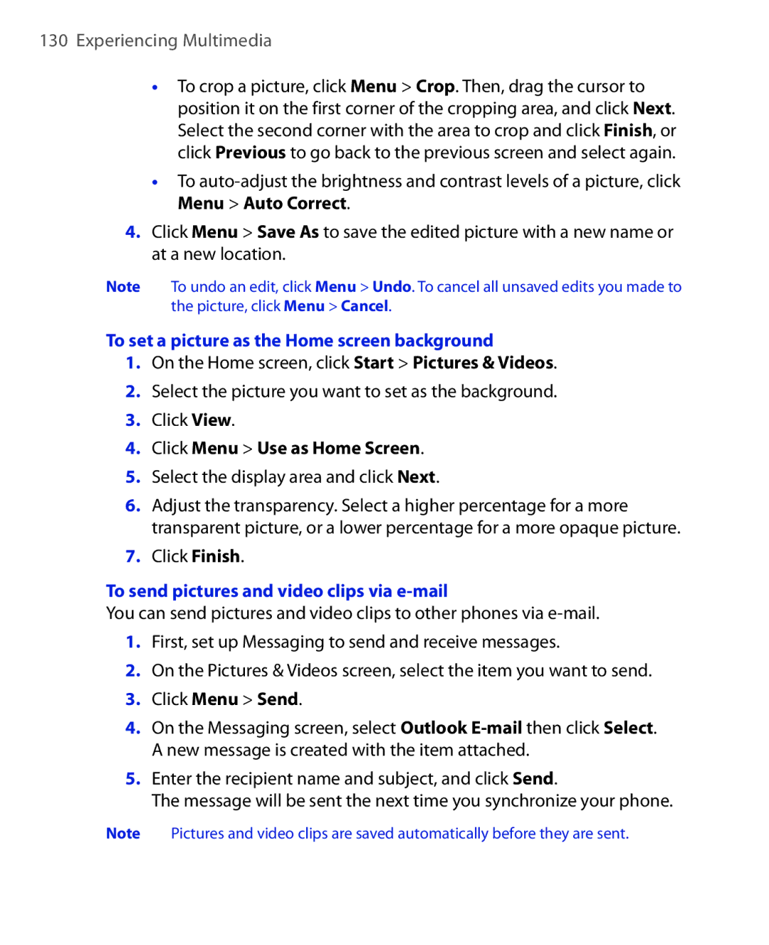 HTC HTC S621 user manual To set a picture as the Home screen background, Select the display area and click Next 