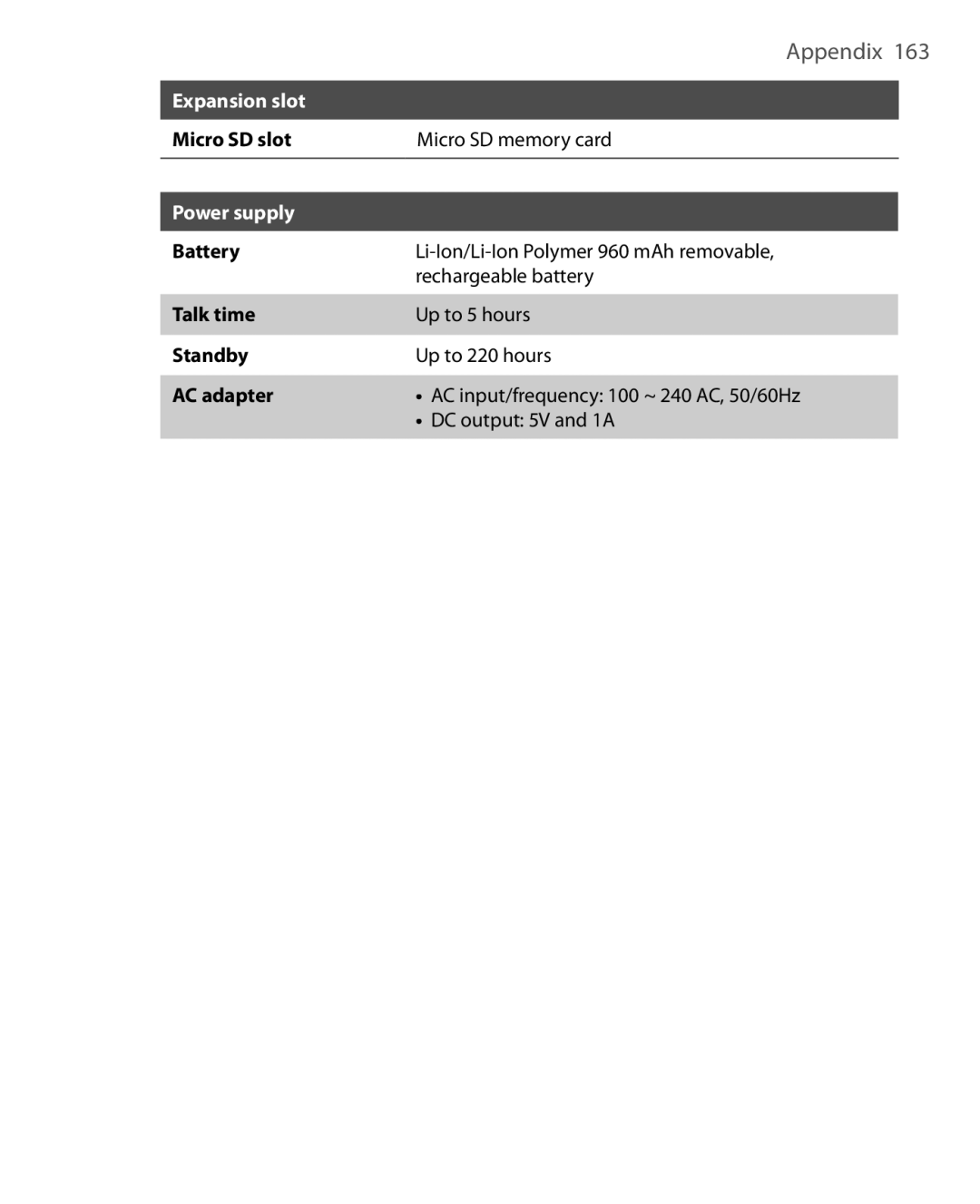 HTC HTC S621 user manual Expansion slot, Power supply 