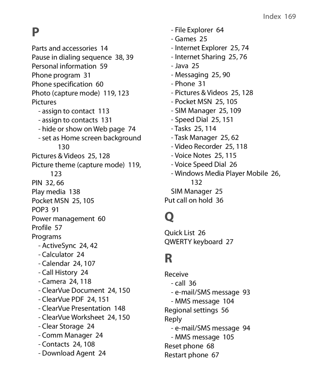 HTC HTC S621 user manual Index 