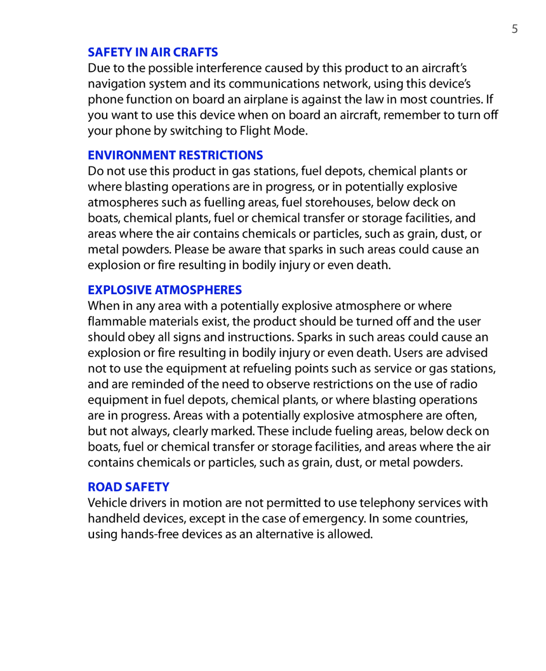 HTC HTC S621 user manual Safety in AIR Crafts 