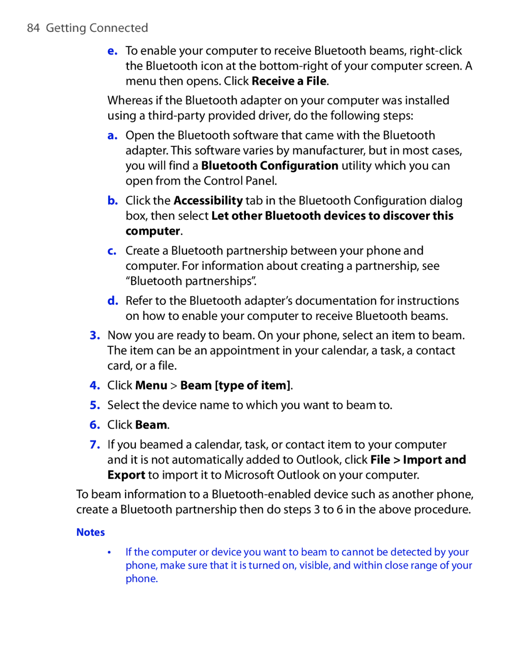 HTC HTC S621 user manual Click Menu Beam type of item 