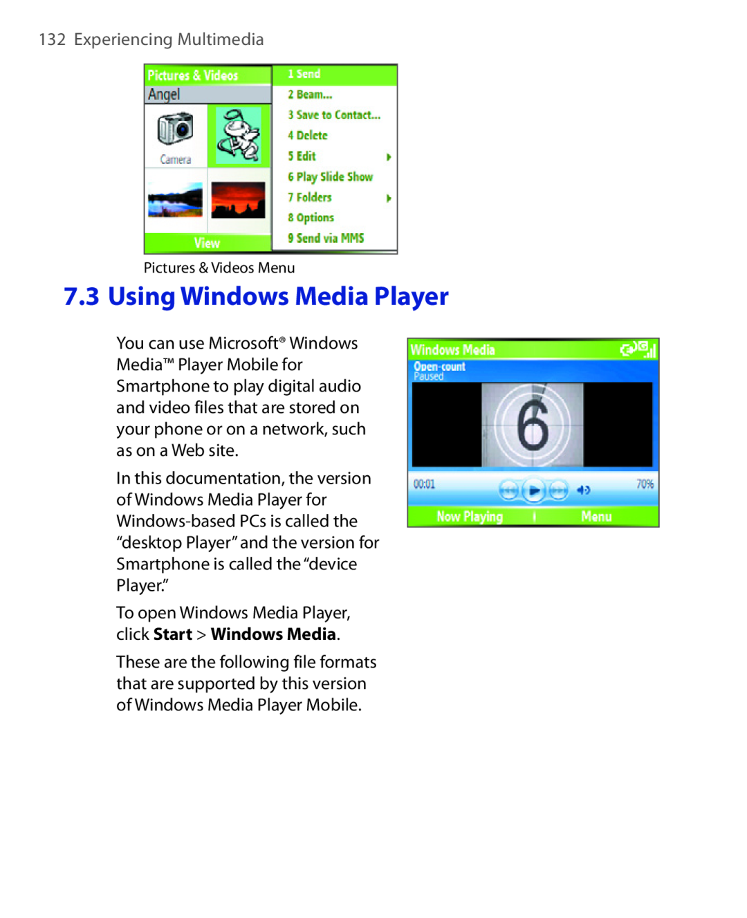 HTC HTC S621 user manual Using Windows Media Player, Experiencing Multimedia 