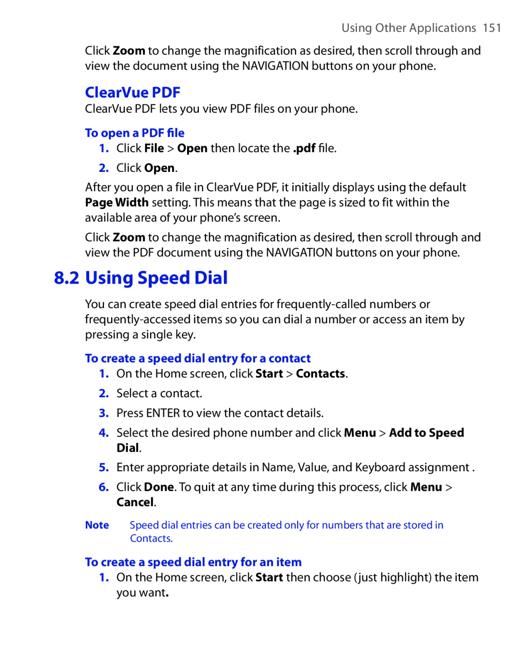 HTC HTC S621 user manual Using Speed Dial, ClearVue PDF, Using Other Applications, To open a PDF ﬁle, Cancel 
