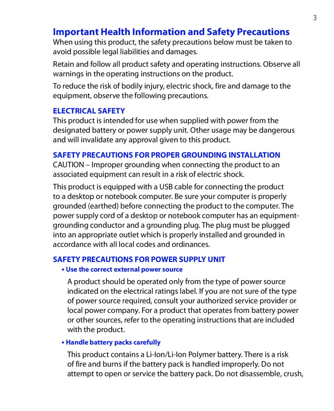 HTC HTC S621 user manual Important Health Information and Safety Precautions, Electrical Safety 
