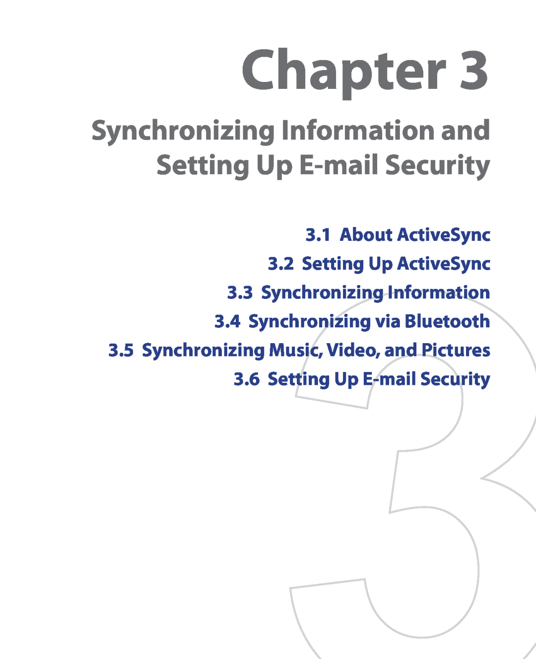 HTC HTC S621 Synchronizing Information and Setting Up E-mail Security, About ActiveSync 3.2 Setting Up ActiveSync, Chapter 