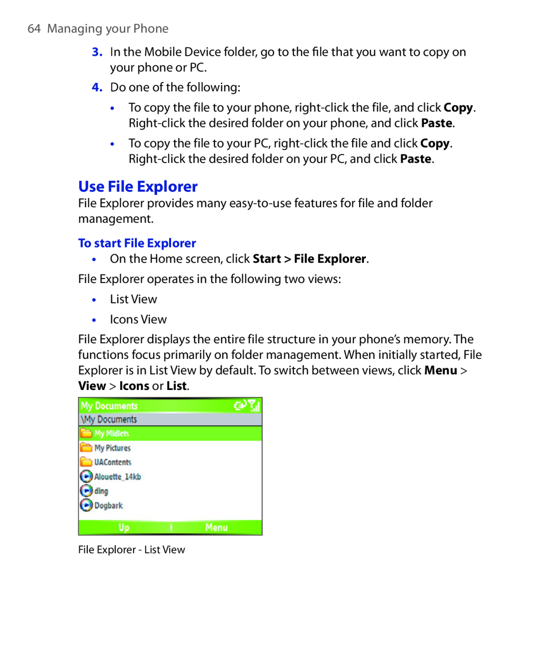HTC HTC S621 user manual Use File Explorer, Managing your Phone, To start File Explorer 