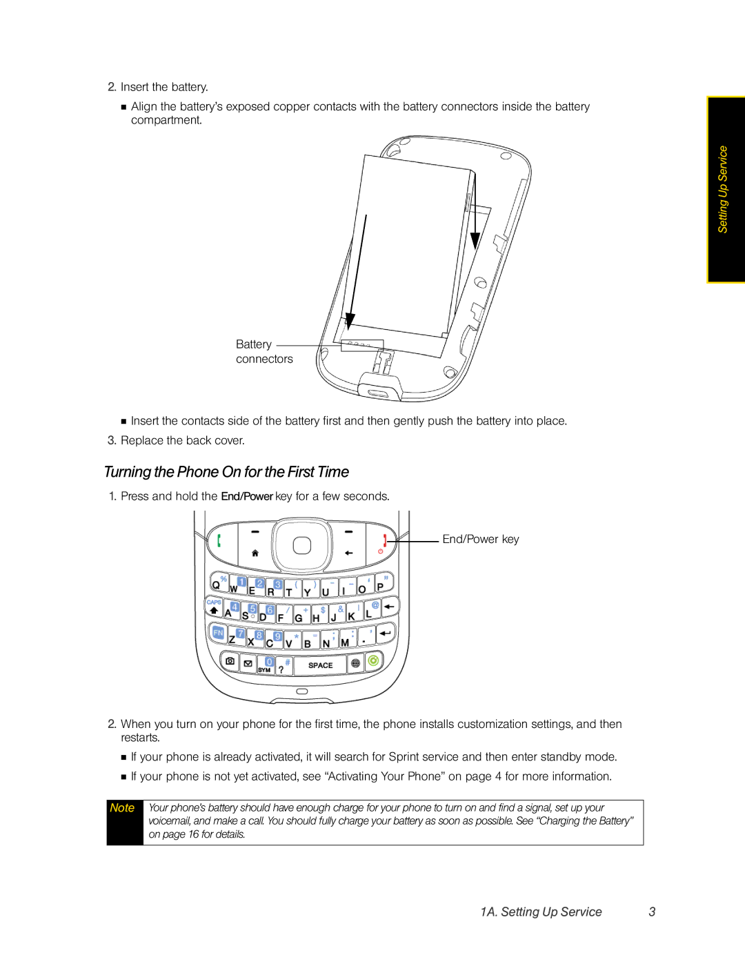 HTC CEDA200, HTC Snap manual Turning the Phone On for the First Time 