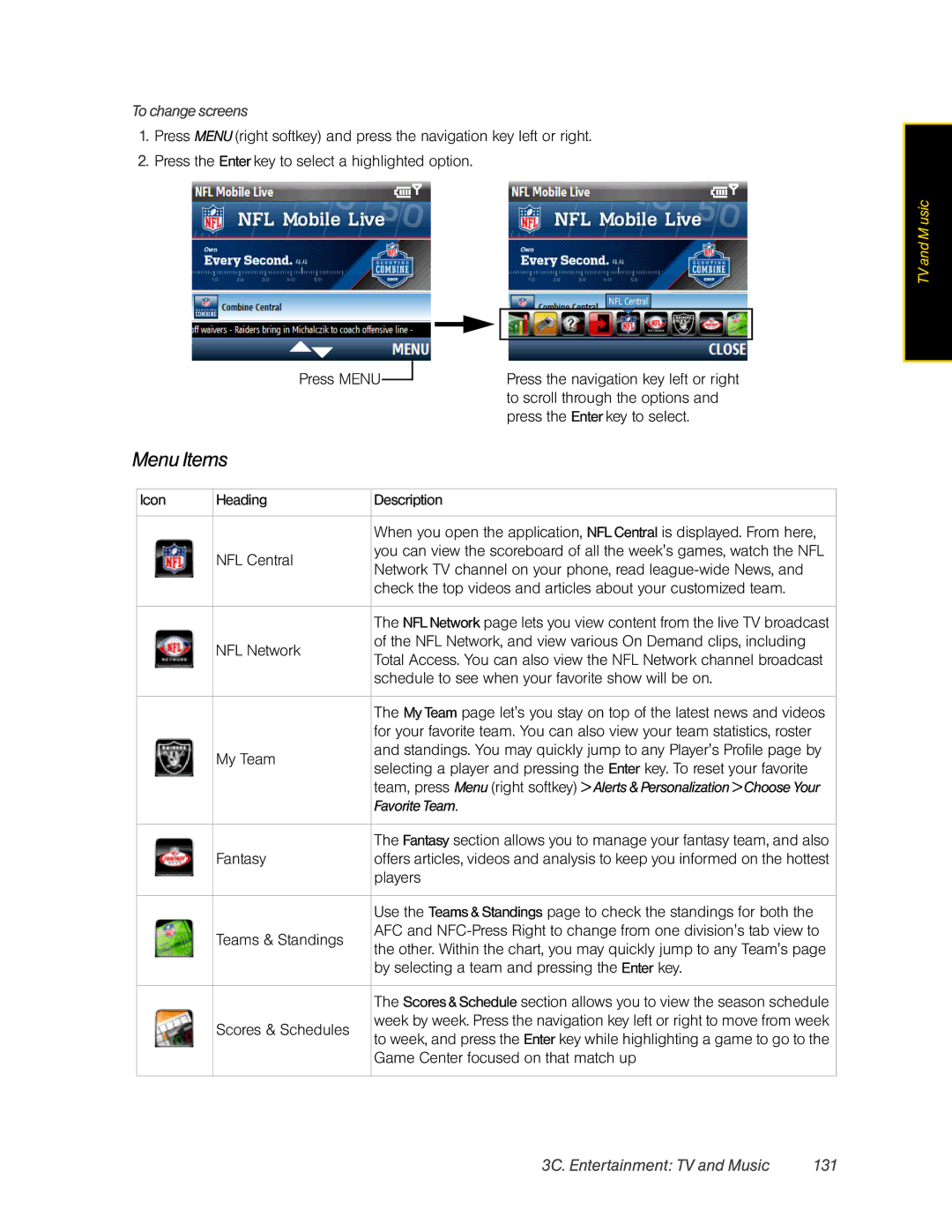 HTC CEDA200, HTC Snap manual 3C. Entertainment TV and Music 131, Favorite Team 