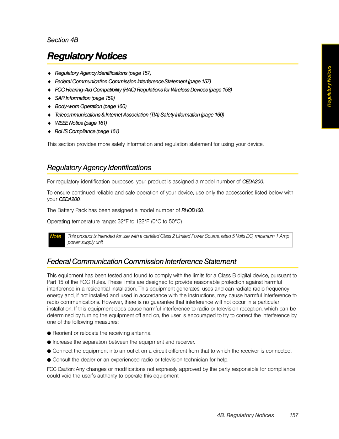 HTC CEDA200 Regulatory Notices, Regulatory Agency Identifications, Federal Communication Commission Interference Statement 