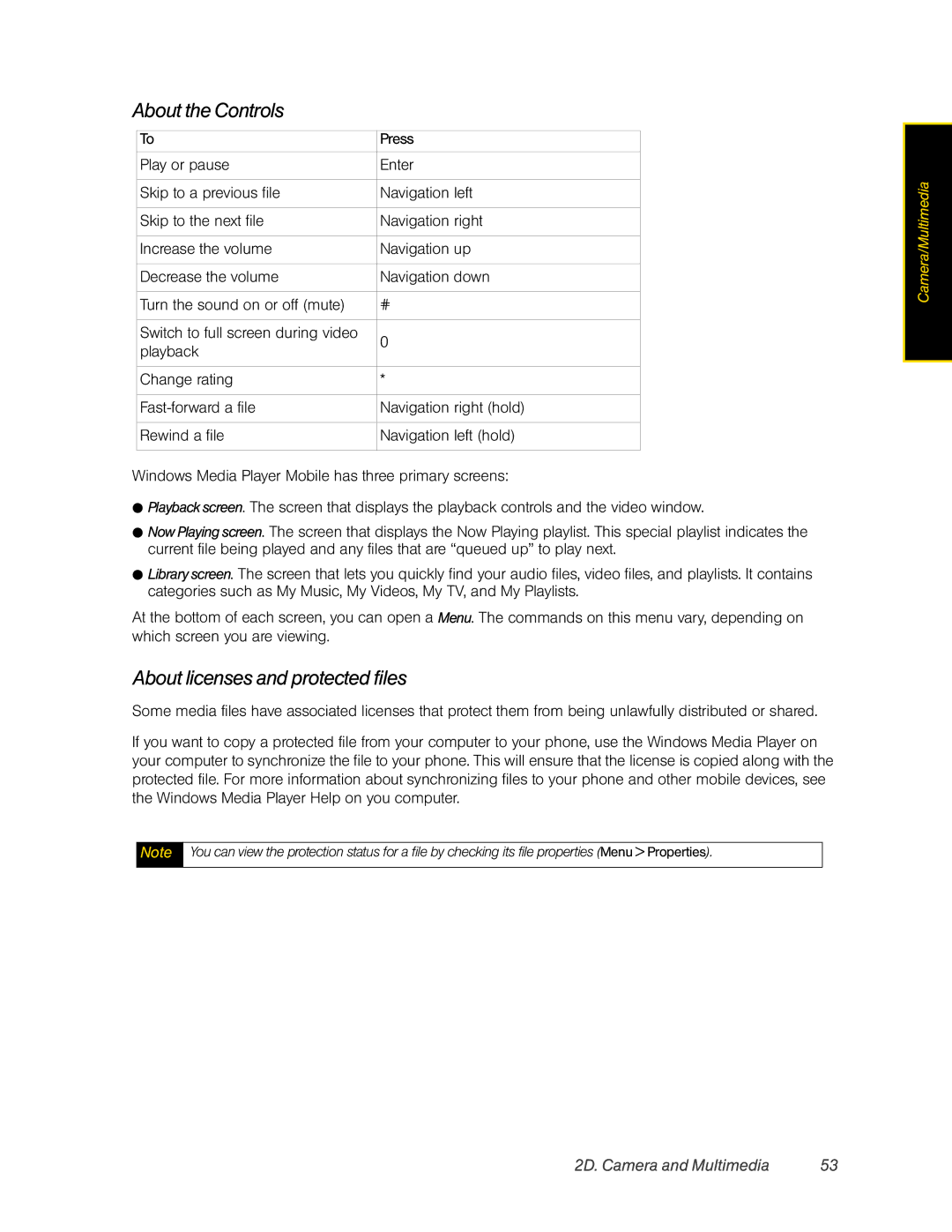 HTC CEDA200, HTC Snap manual About the Controls, About licenses and protected files 