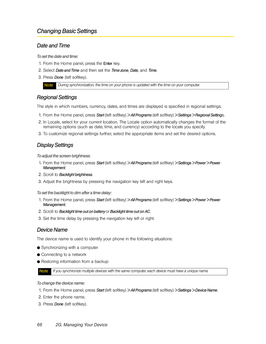 HTC HTC Snap, CEDA200 manual Changing Basic Settings, Date and Time, Regional Settings, Display Settings, Device Name 