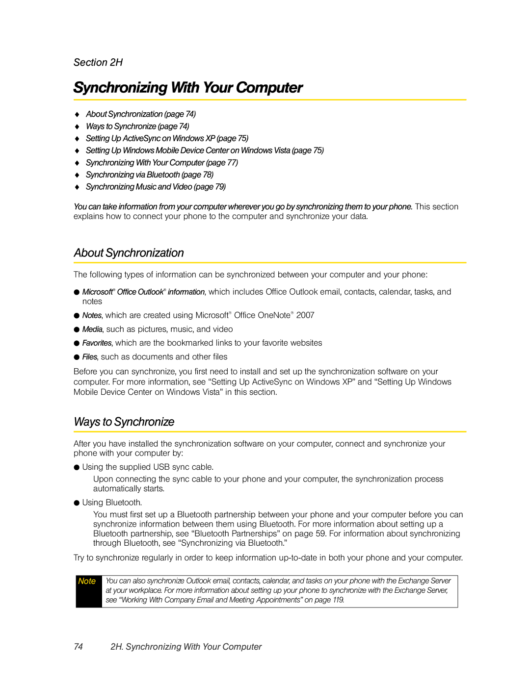 HTC HTC Snap, CEDA200 manual Synchronizing With Your Computer, About Synchronization, Ways to Synchronize 