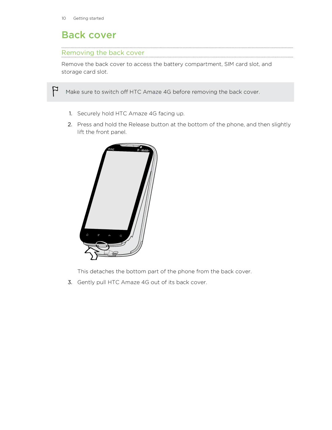 HTC HTCAmaze4GUnlockedBlack manual Back cover, Removing the back cover 