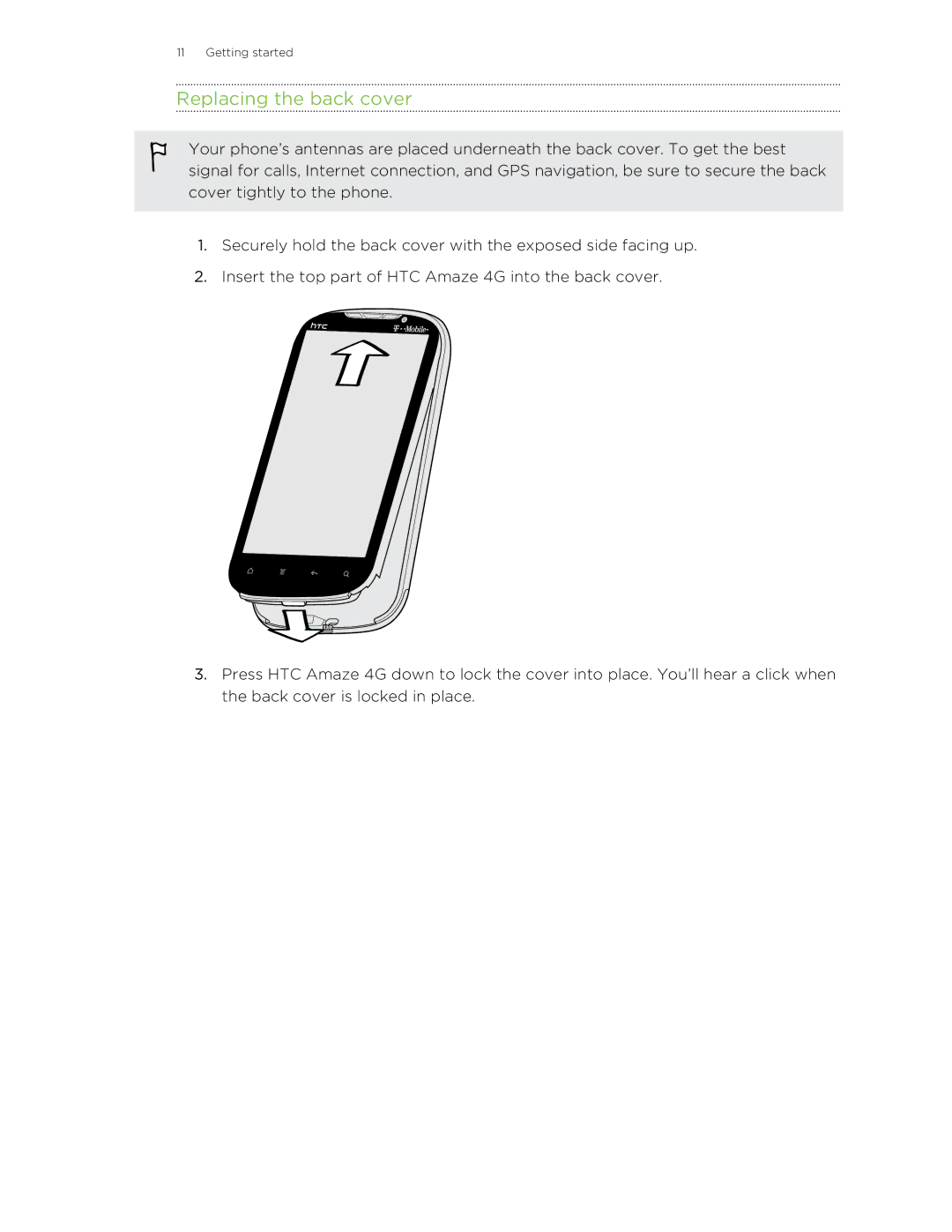 HTC HTCAmaze4GUnlockedBlack manual Replacing the back cover 