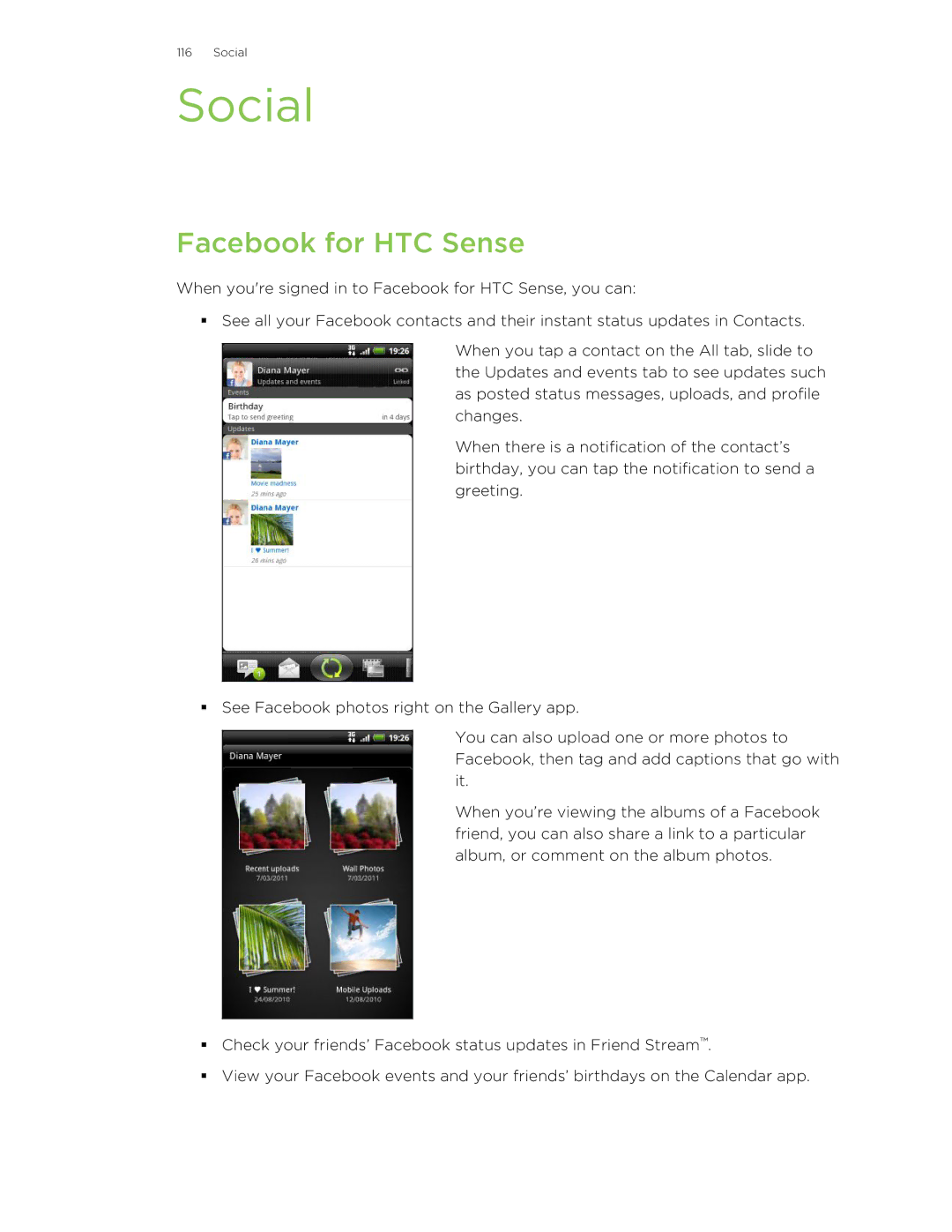 HTC HTCAmaze4GUnlockedBlack manual Social, Facebook for HTC Sense 