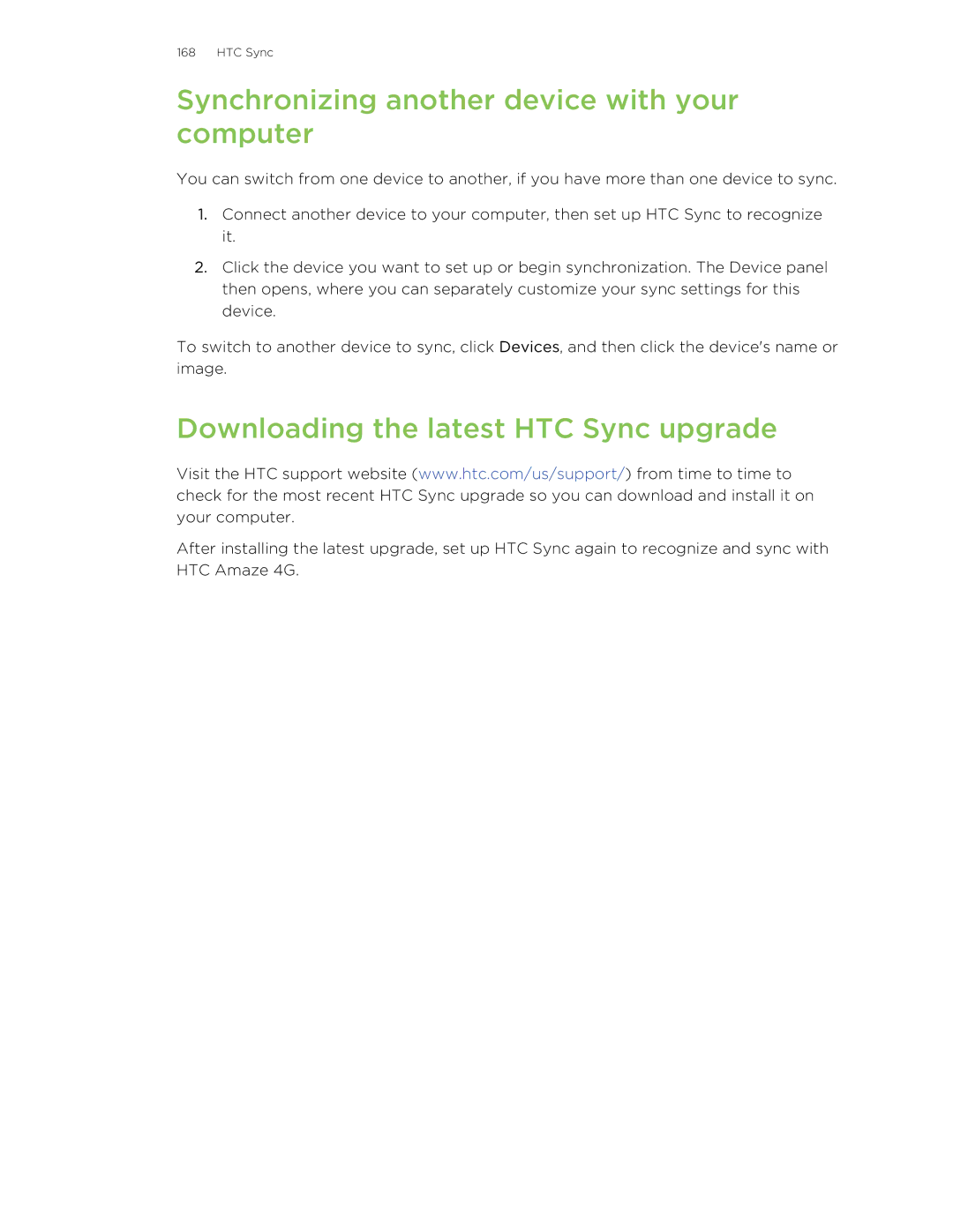 HTC HTCAmaze4GUnlockedBlack manual Synchronizing another device with your computer, Downloading the latest HTC Sync upgrade 