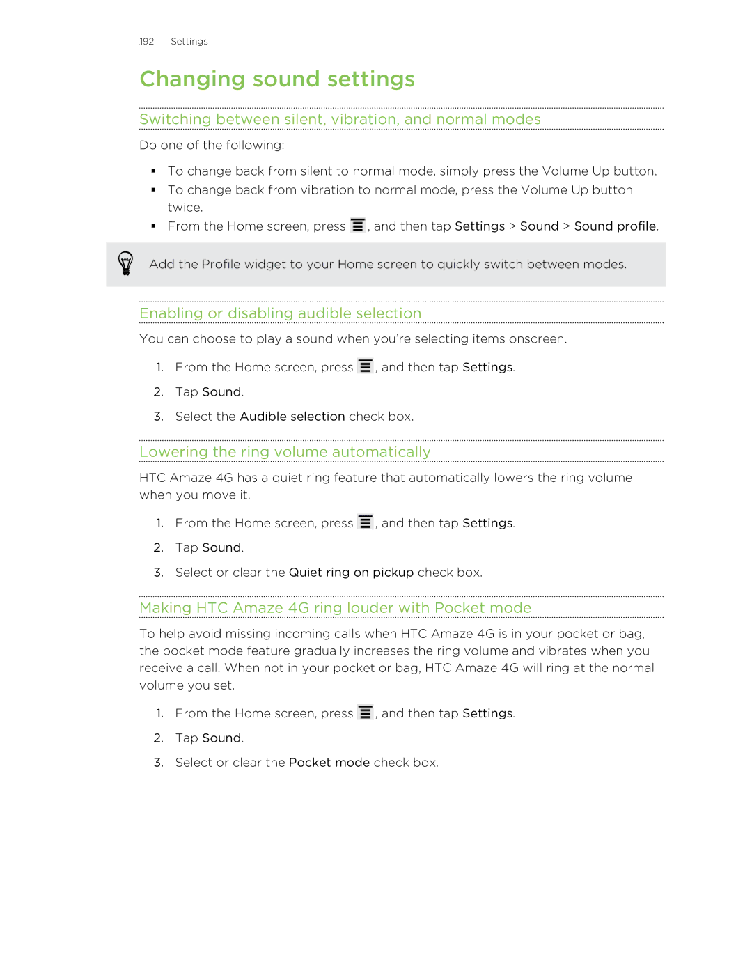 HTC HTCAmaze4GUnlockedBlack manual Changing sound settings, Switching between silent, vibration, and normal modes 