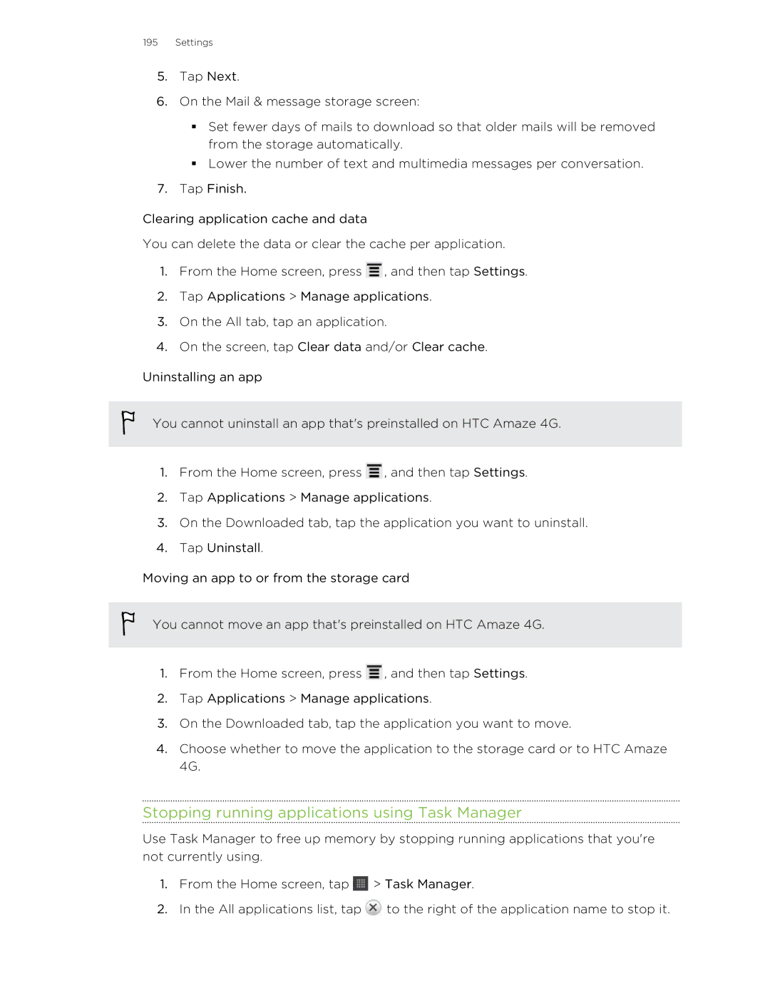 HTC HTCAmaze4GUnlockedBlack manual Stopping running applications using Task Manager 