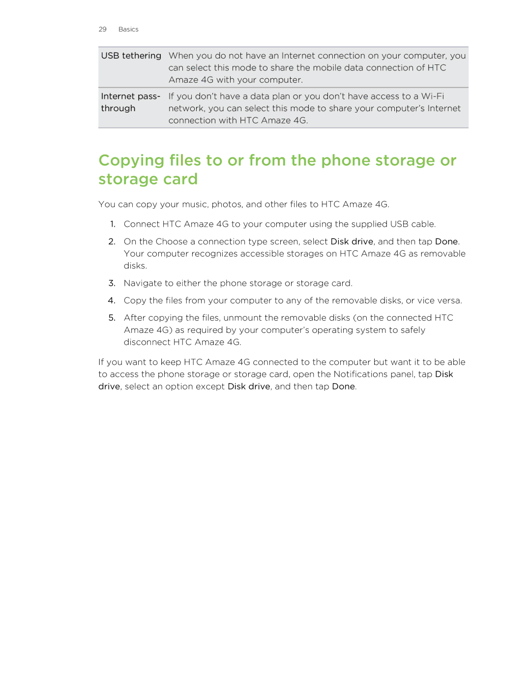 HTC HTCAmaze4GUnlockedBlack manual Copying files to or from the phone storage or storage card 