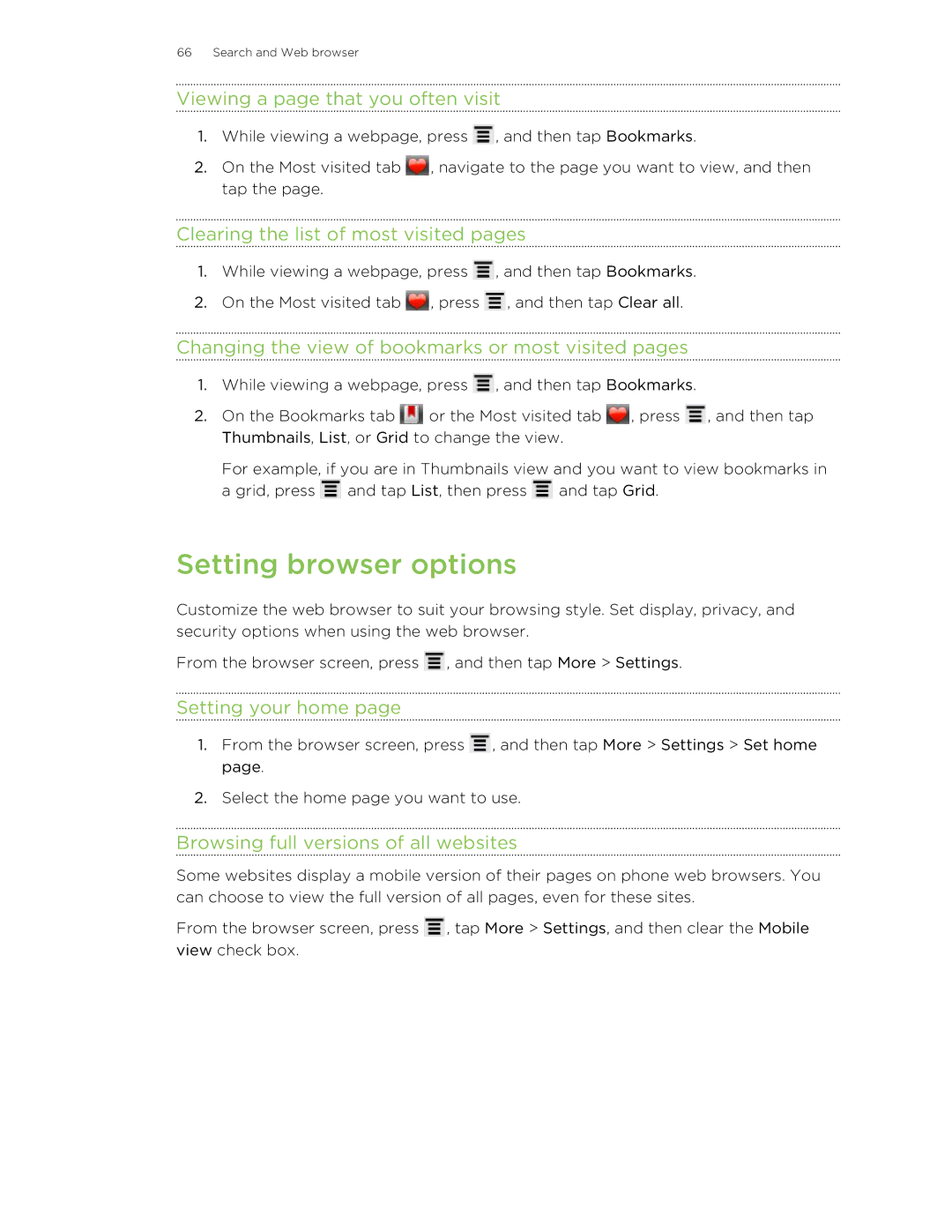 HTC HTCAmaze4GUnlockedBlack manual Setting browser options 