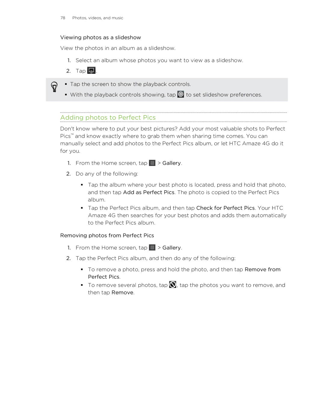 HTC HTCAmaze4GUnlockedBlack manual Adding photos to Perfect Pics 