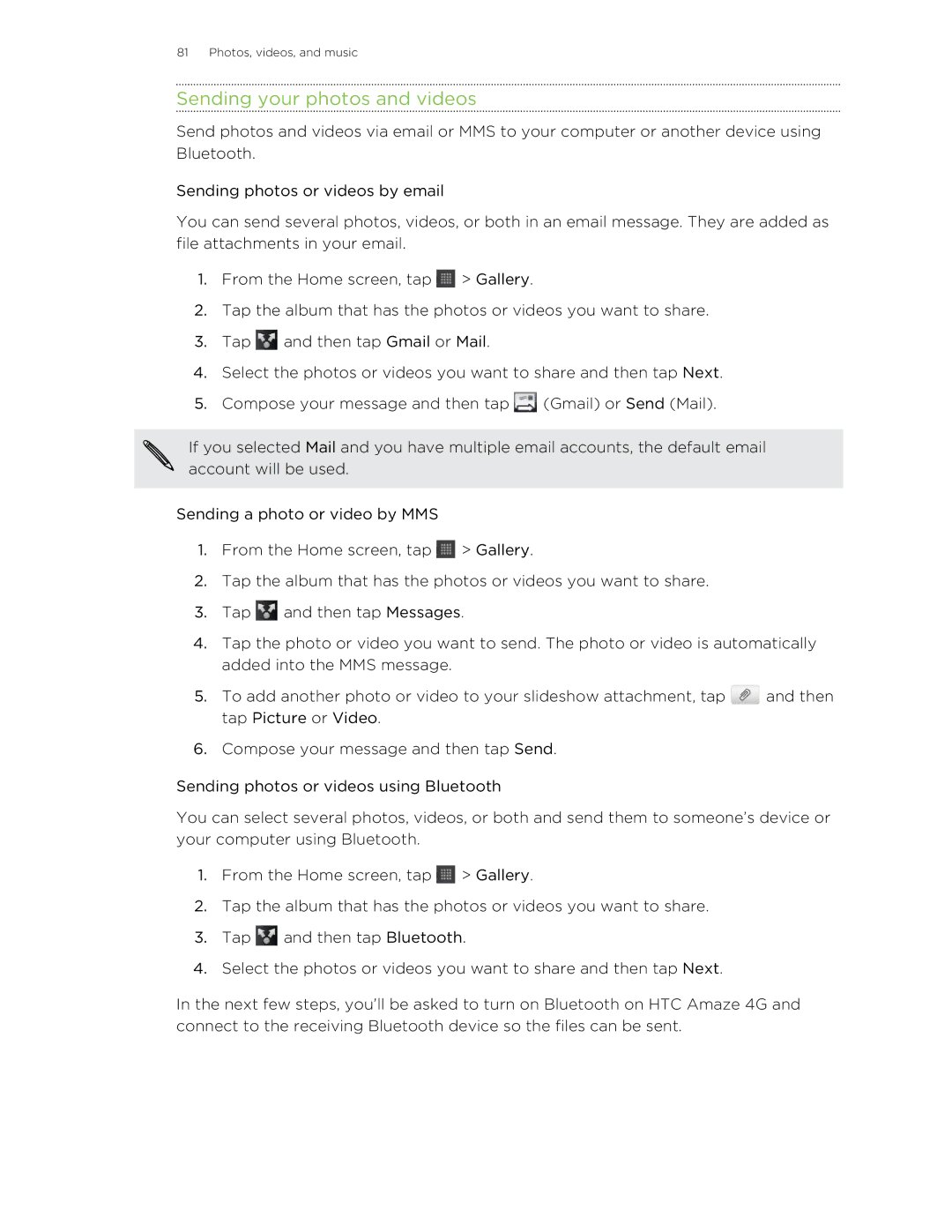 HTC HTCAmaze4GUnlockedBlack manual Sending your photos and videos 