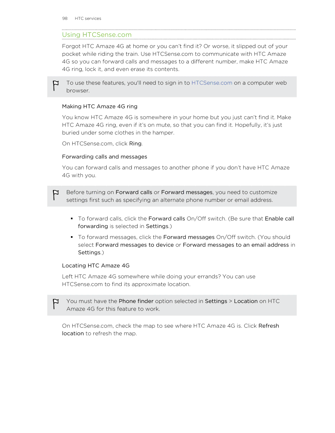 HTC HTCAmaze4GUnlockedBlack manual Using HTCSense.com 