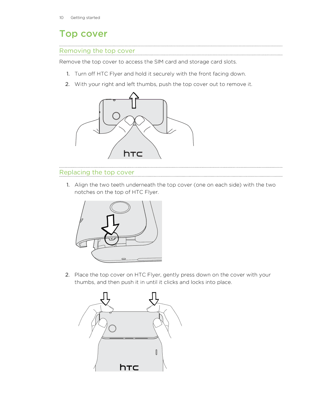 HTC HTCFlyerP512 manual Top cover, Removing the top cover, Replacing the top cover 