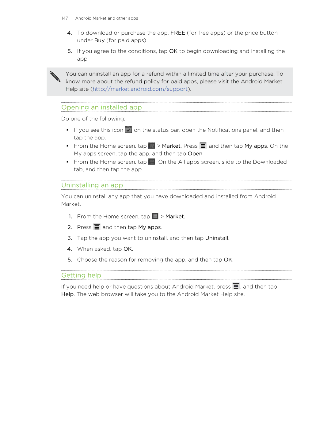 HTC HTCFlyerP512 manual Opening an installed app, Uninstalling an app 