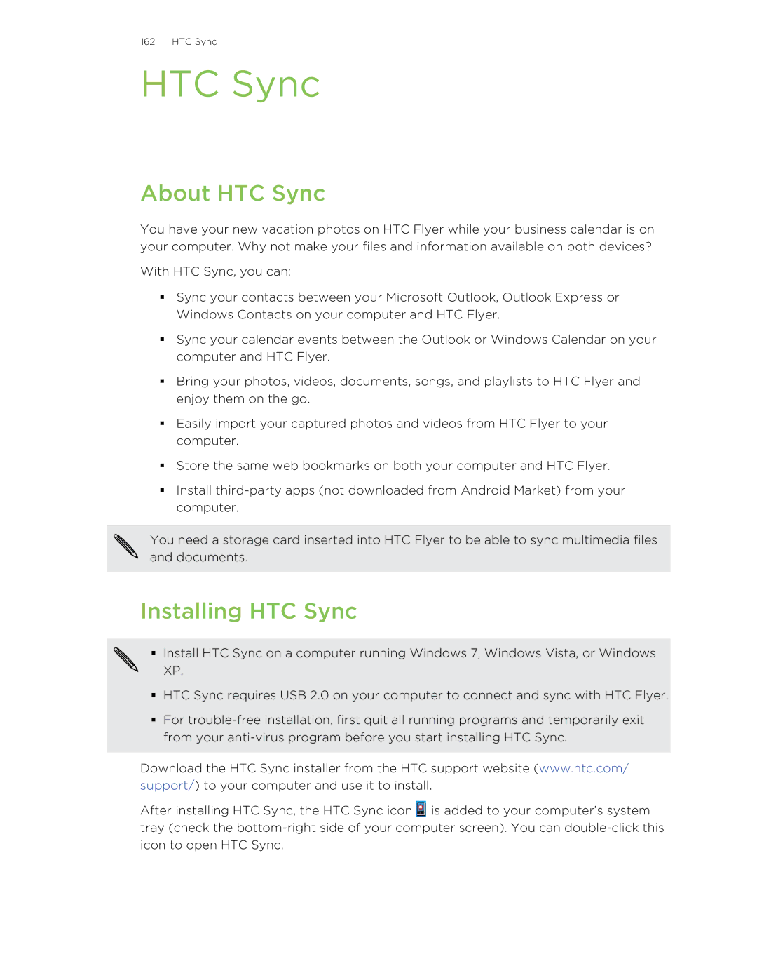 HTC HTCFlyerP512 manual About HTC Sync, Installing HTC Sync 