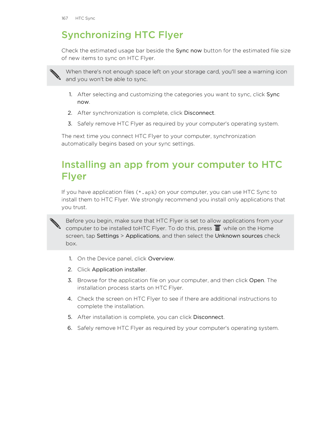 HTC HTCFlyerP512 manual Synchronizing HTC Flyer, Installing an app from your computer to HTC Flyer 