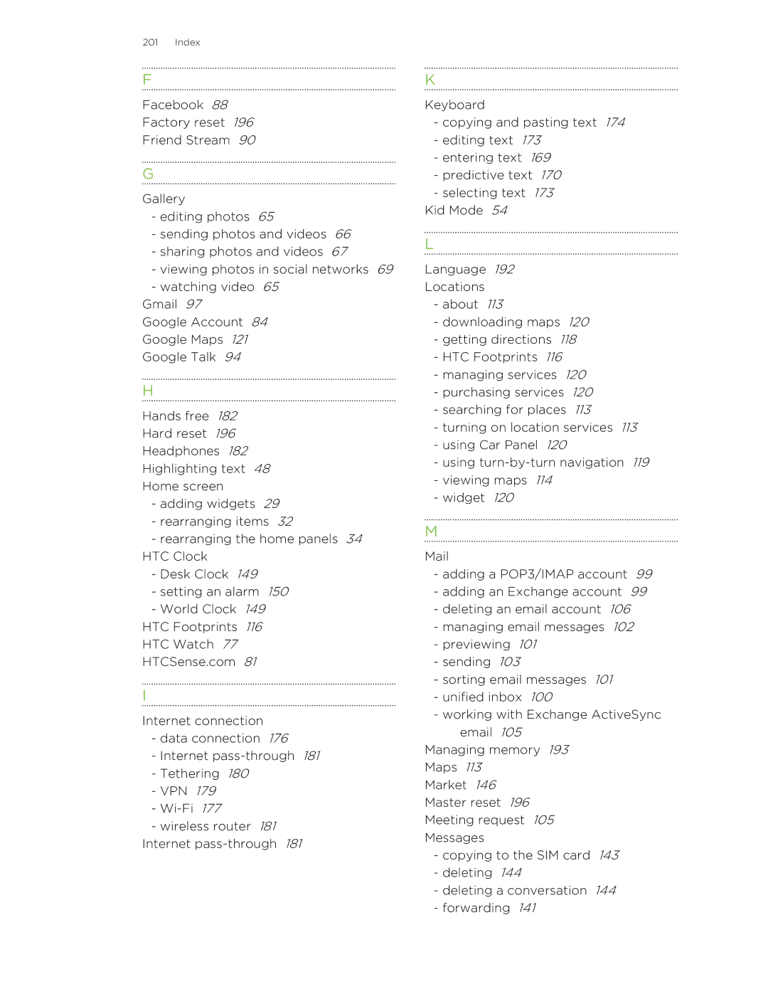 HTC HTCFlyerP512 manual Index 