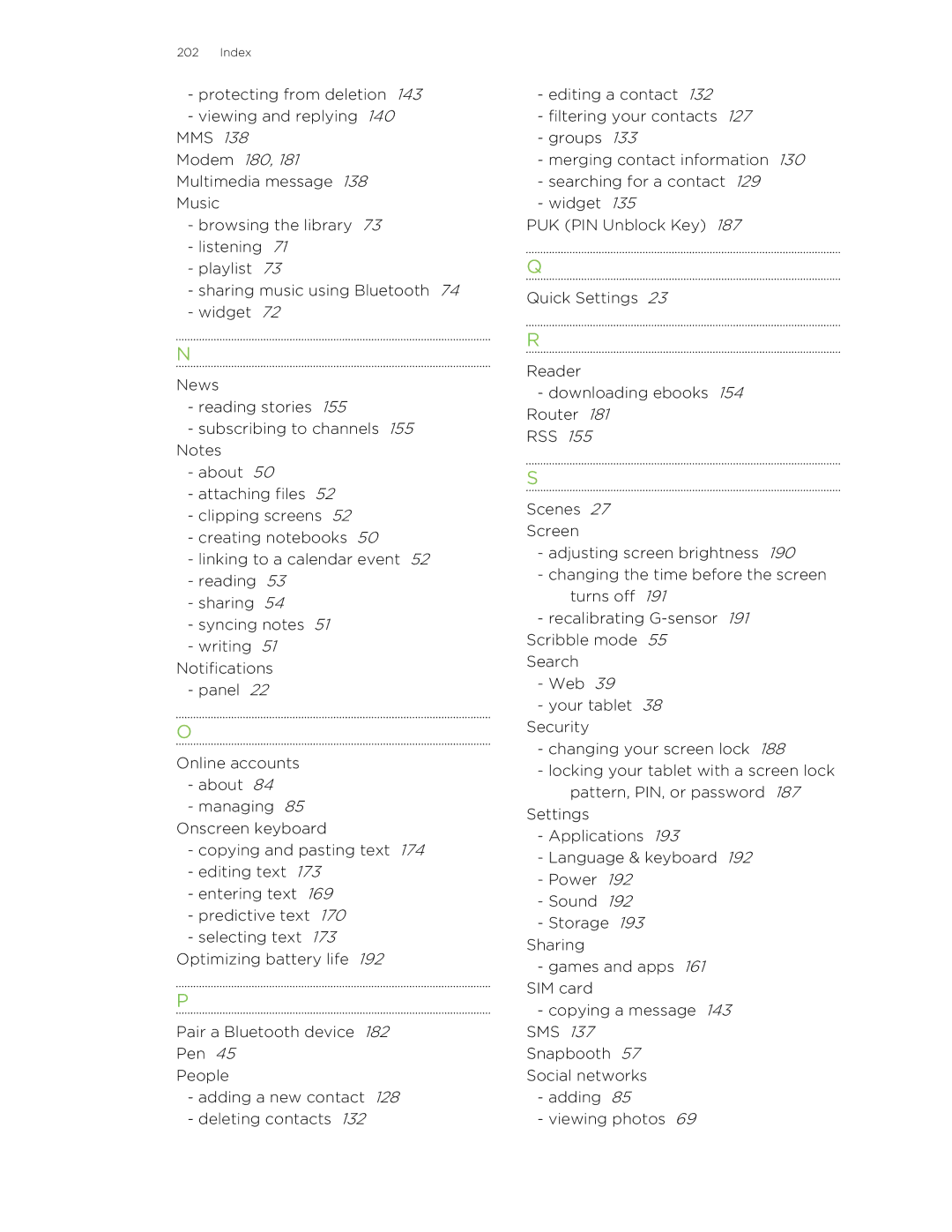 HTC HTCFlyerP512 manual Index 