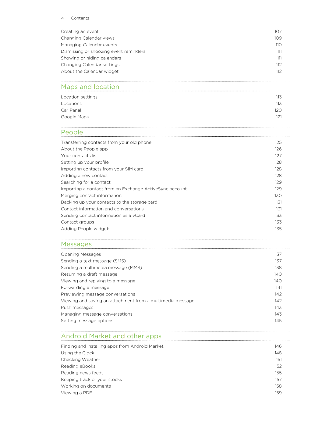 HTC HTCFlyerP512 manual Maps and location, People, Messages, Android Market and other apps 