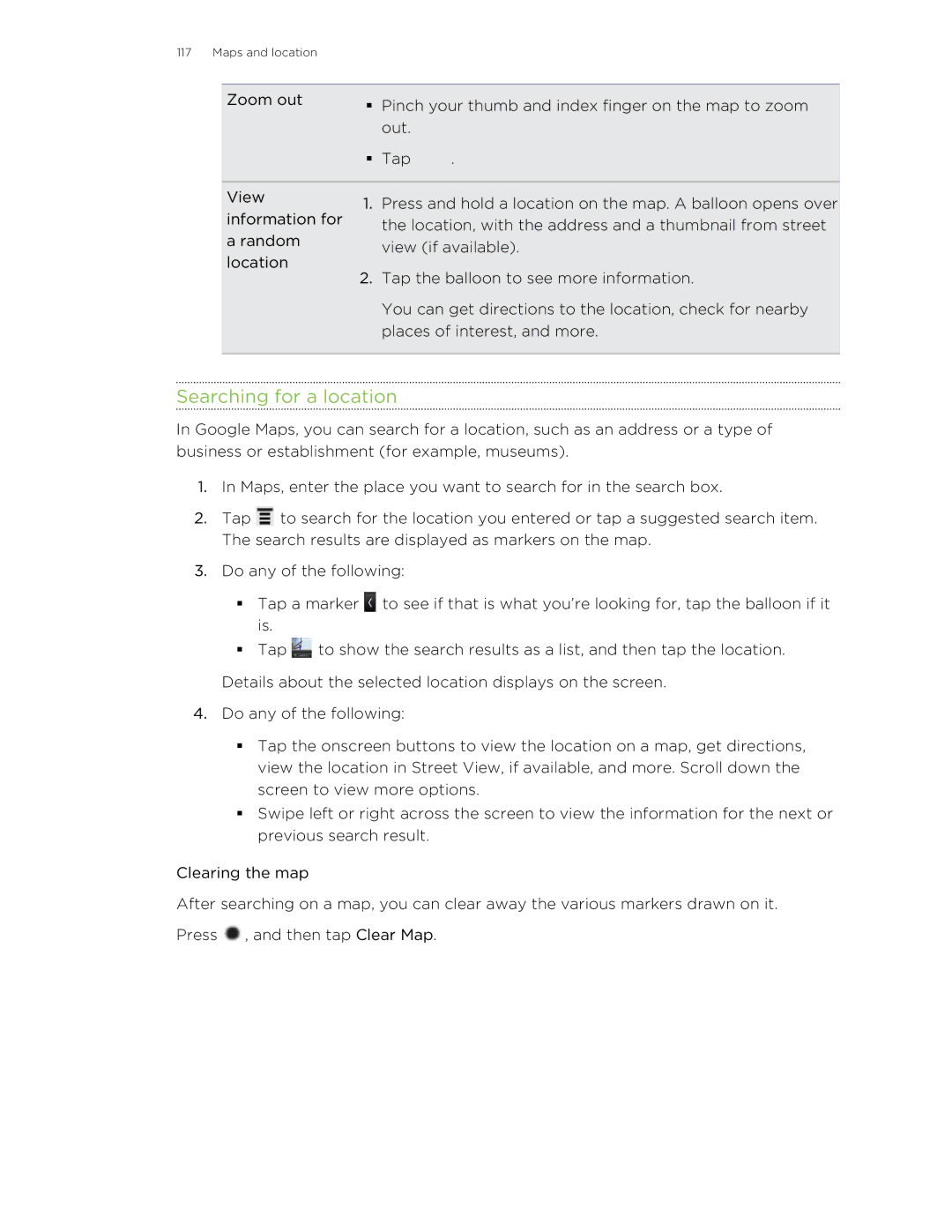 HTC HTCFlyerP512 manual Searching for a location 