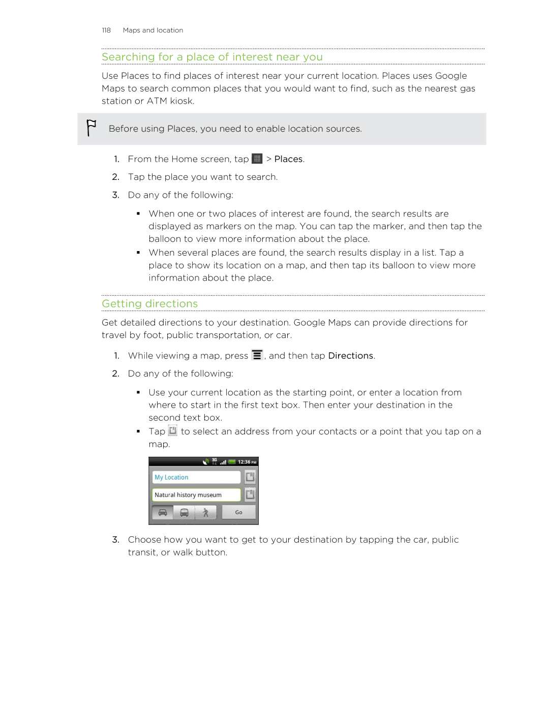 HTC HTCFlyerP512 manual Searching for a place of interest near you, Getting directions 