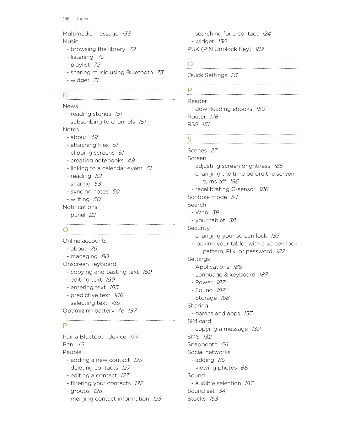 HTC HTCFlyerP512 manual Index 