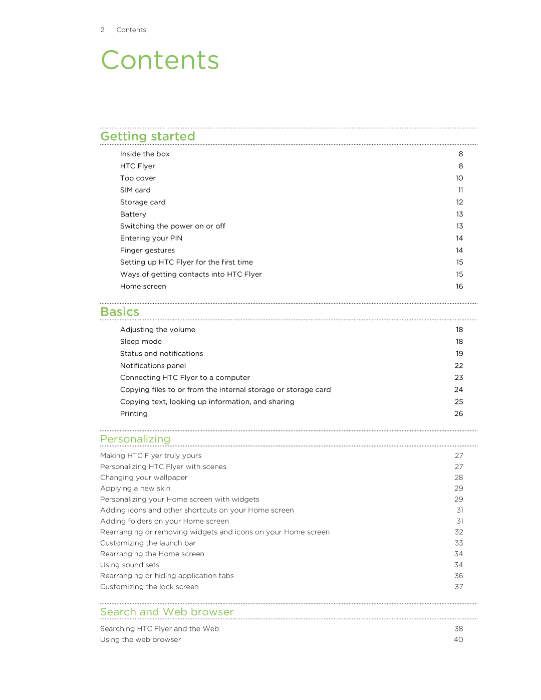 HTC HTCFlyerP512 manual Contents 