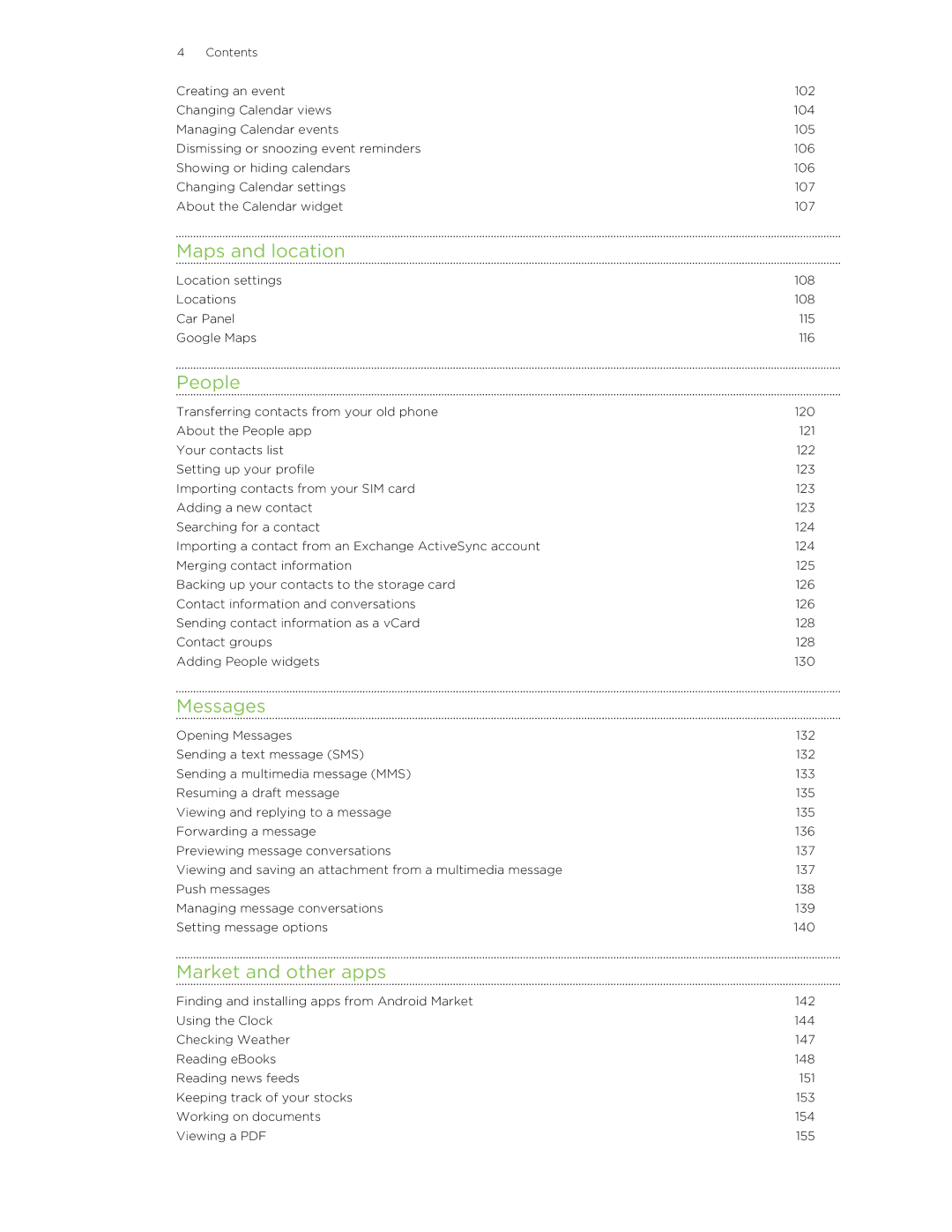 HTC HTCFlyerP512 manual Maps and location, People, Messages, Market and other apps 