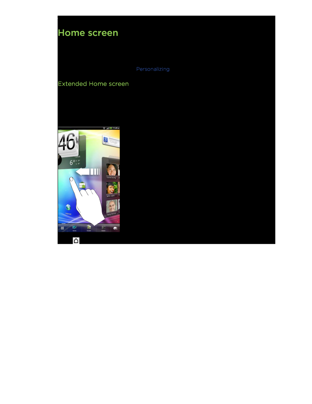HTC HTCFlyerP512 manual Extended Home screen 