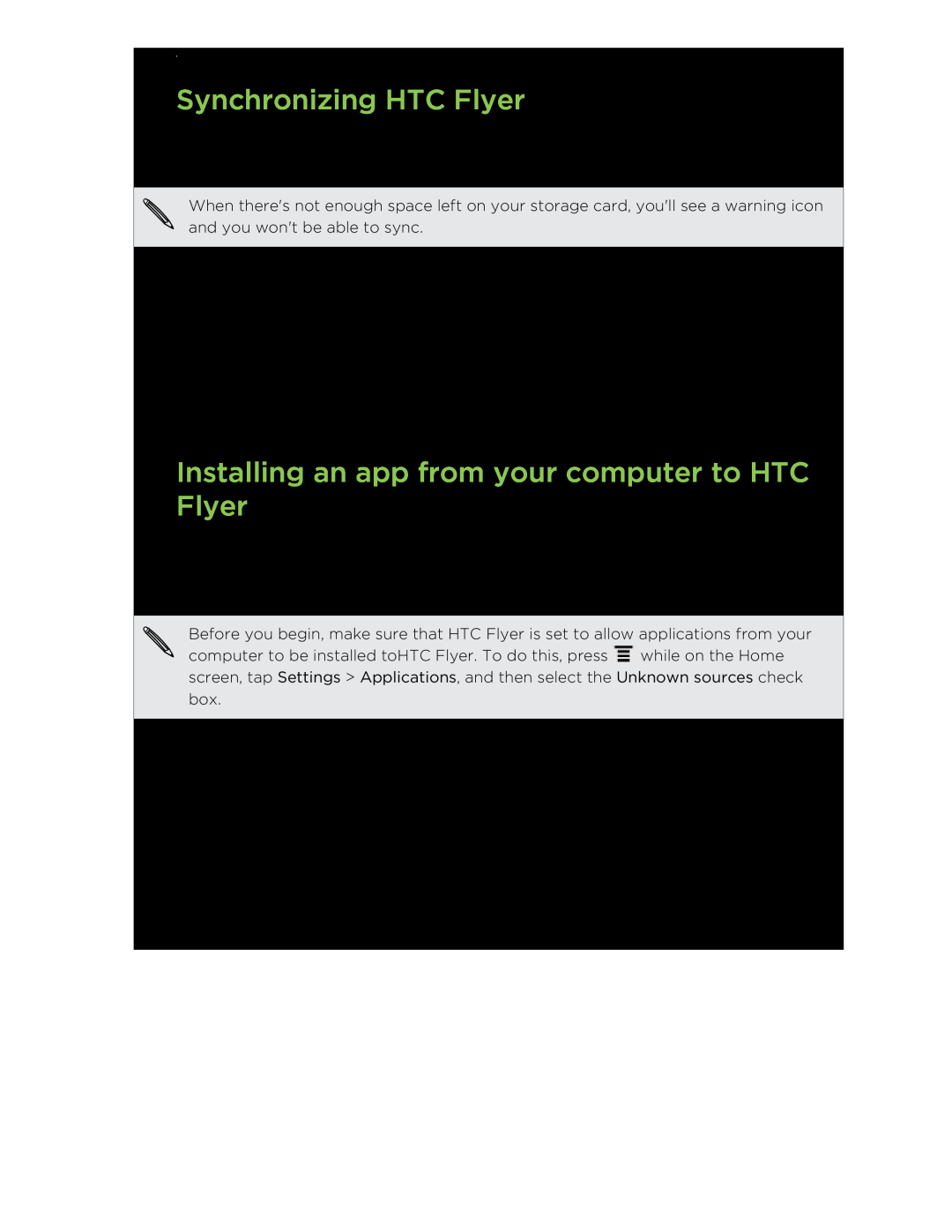 HTC HTCFlyerP512 manual Synchronizing HTC Flyer, Installing an app from your computer to HTC Flyer 