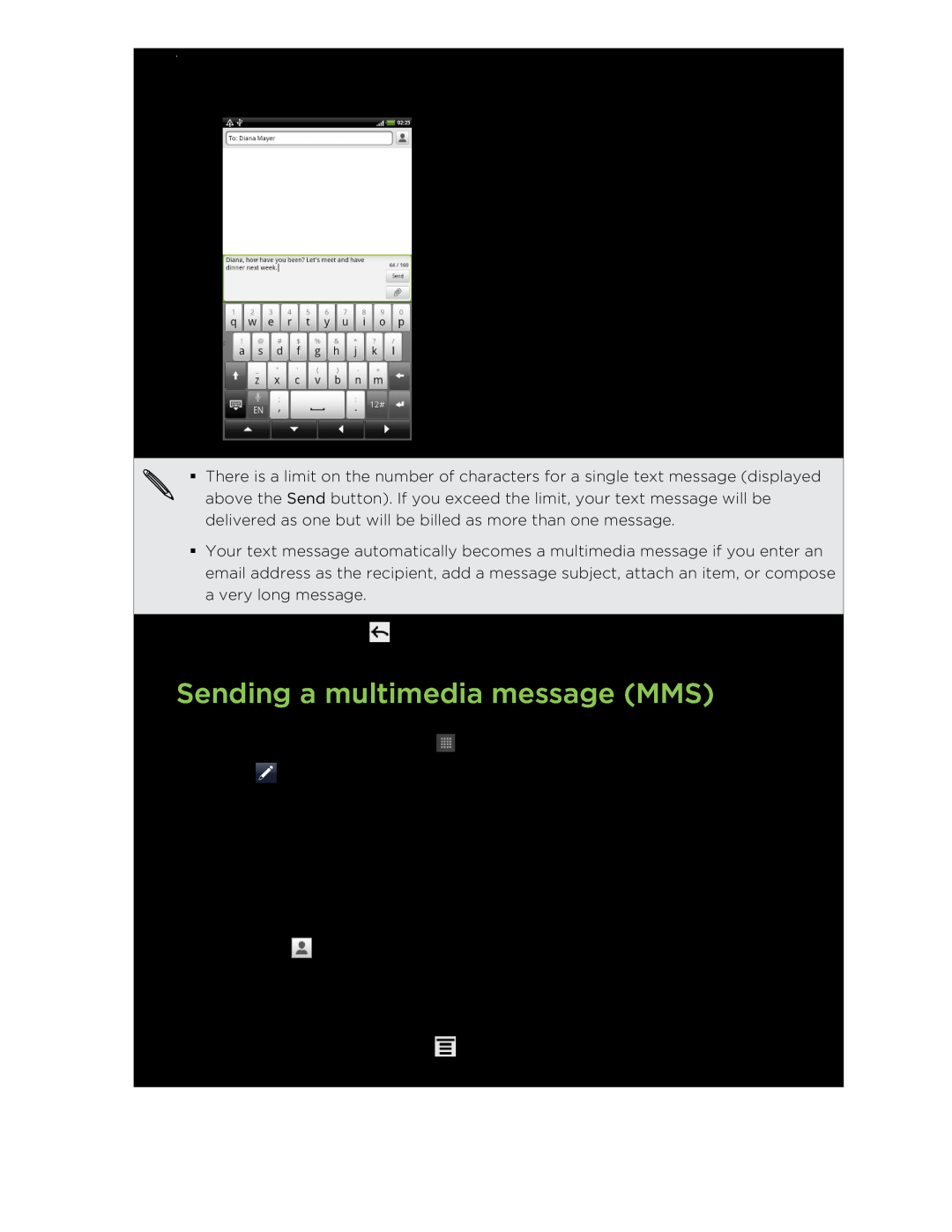 HTC HTCFlyerP512 manual Sending a multimedia message MMS, Messages 