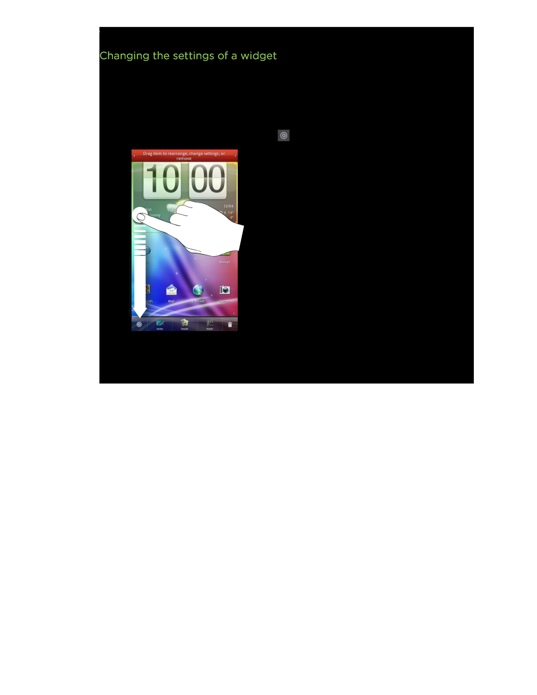 HTC HTCFlyerP512 manual Changing the settings of a widget 